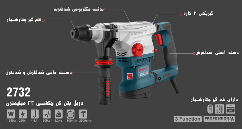 مشخصات کلی دریل بتن کن رونیکس 2732